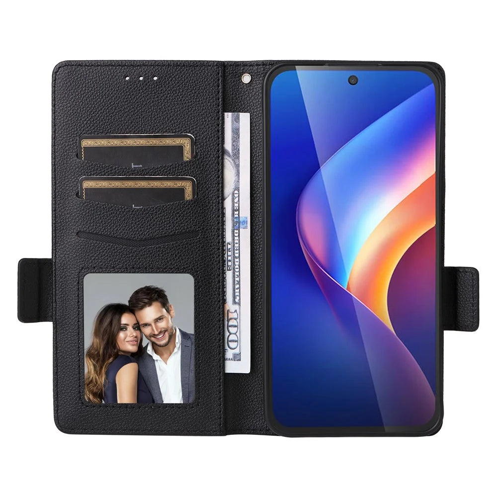 For TCL K70 4G / K70 Power 4G Case Litchi Texture Wallet Leather Phone Cover with Wrist Strap - Black - 2
