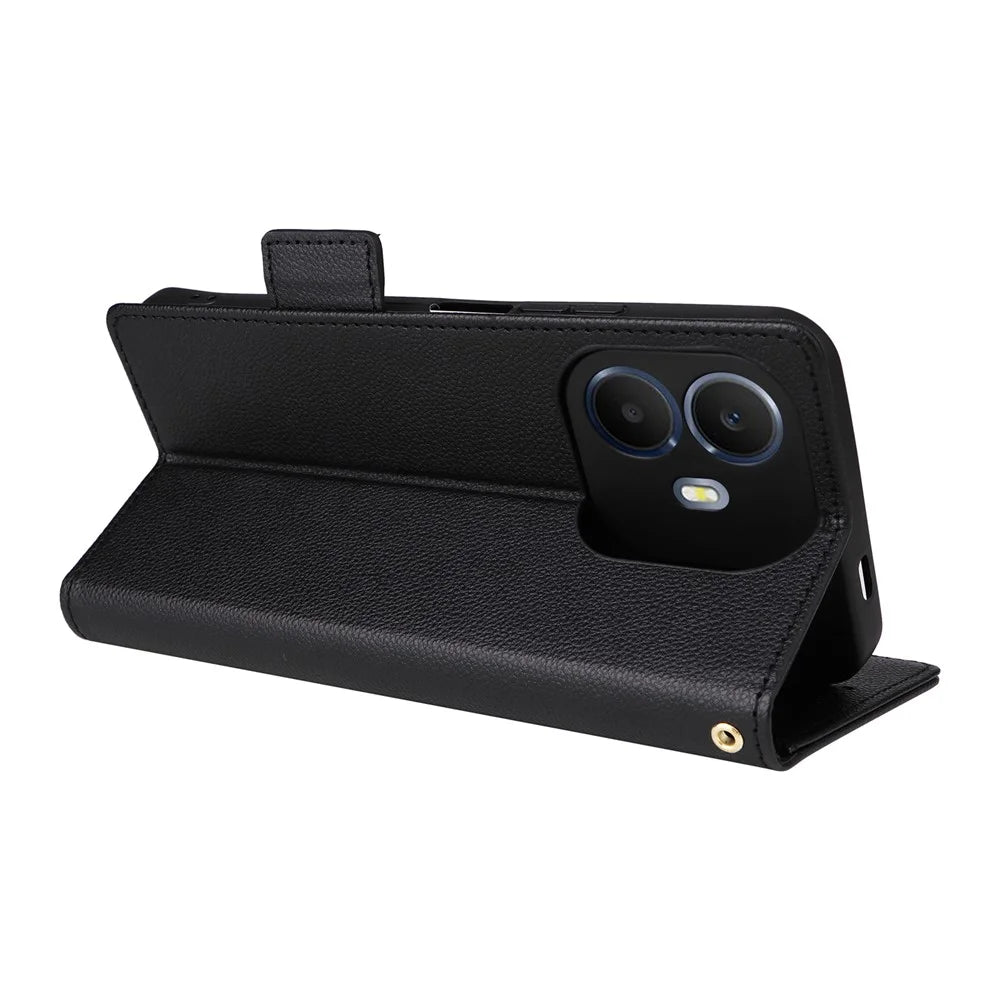 For TCL K70 4G / K70 Power 4G Case Litchi Texture Wallet Leather Phone Cover with Wrist Strap - Black - 4