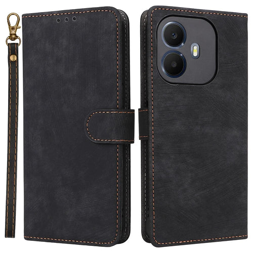 For TCL K70 4G / K70 Power 4G Case Wallet RFID Blocking PU Leather Phone Cover Stand with Strap - Black - 1