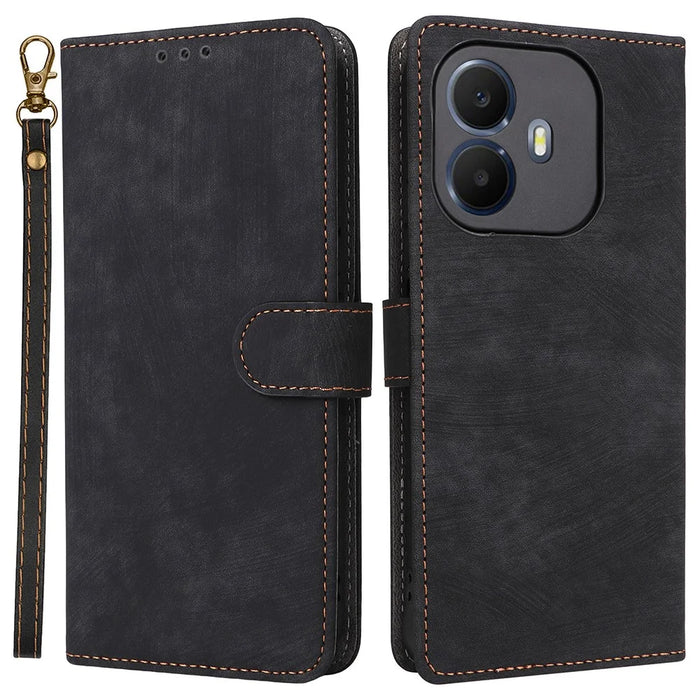 For TCL K70 4G / K70 Power 4G Case Wallet RFID Blocking PU Leather Phone Cover Stand with Strap - Black - 1