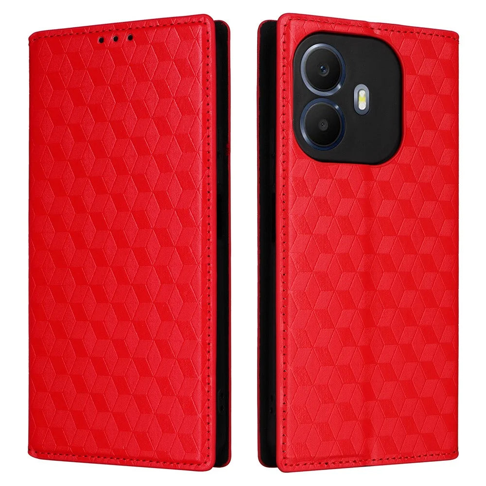 For TCL K70 4G / K70 Power 4G Case Wallet Rhombus Imprinted PU Leather Phone Cover - Red - 1