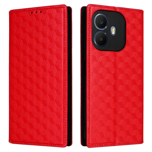 For TCL K70 4G / K70 Power 4G Case Wallet Rhombus Imprinted PU Leather Phone Cover - Red - 1