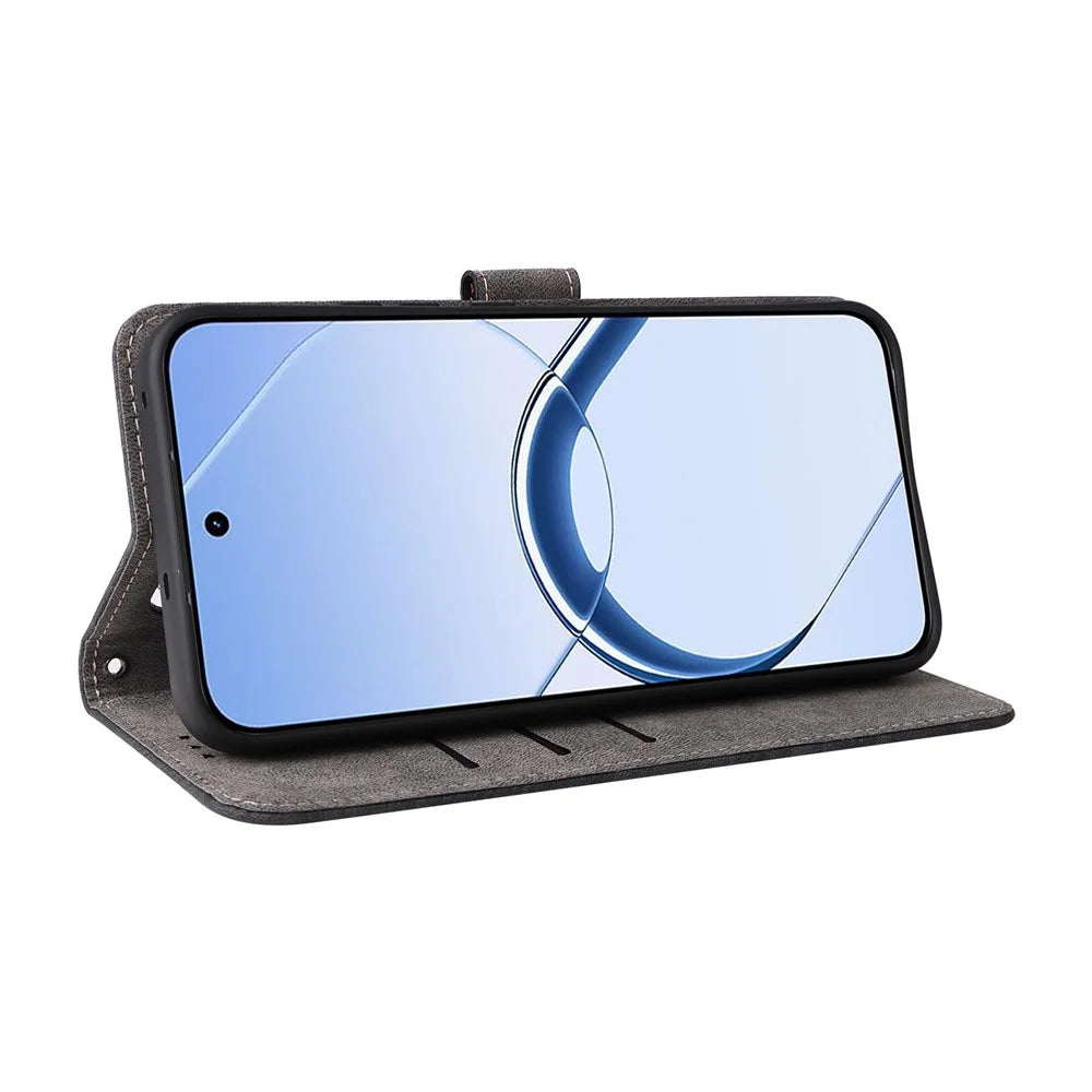 For Realme 16 5G Phone Case Wallet RFID Blocking PU Leather Phone Cover Stand with Strap - Black - 4