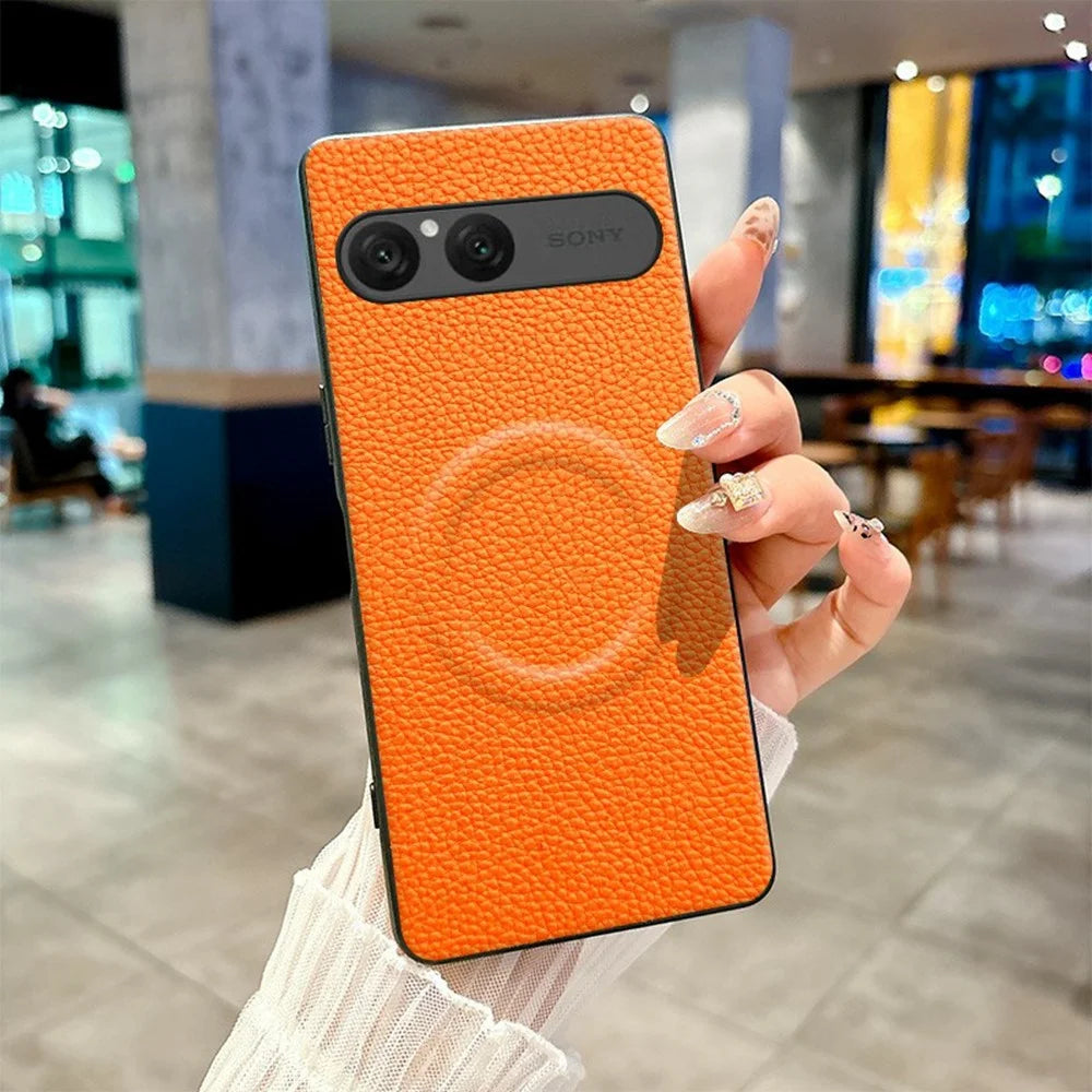 For Sony Xperia 10 VII Magnetic Case Litchi Texture PU Leather Coated PC + TPU Protective Phone Cover - Orange - 1