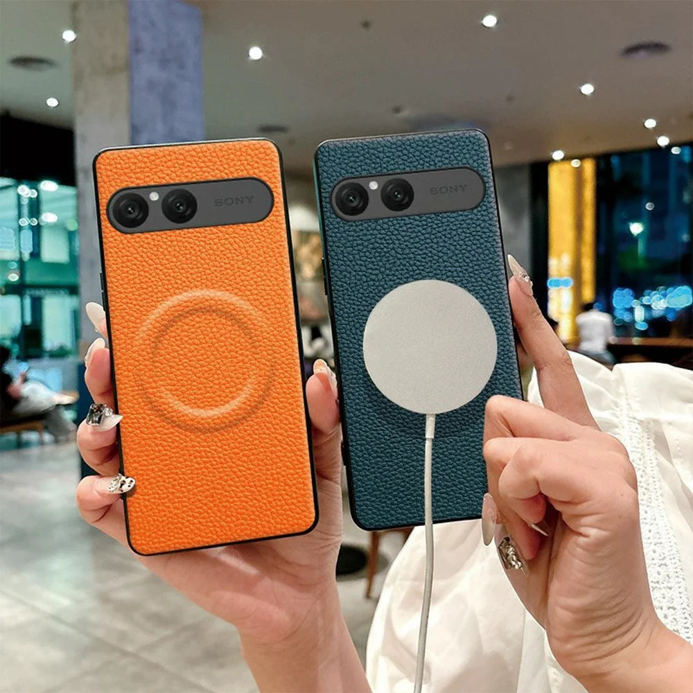 For Sony Xperia 10 VII Magnetic Case Litchi Texture PU Leather Coated PC + TPU Protective Phone Cover - Orange - 2