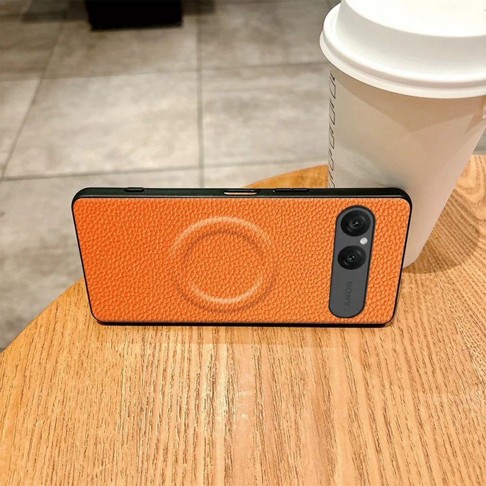 For Sony Xperia 10 VII Magnetic Case Litchi Texture PU Leather Coated PC + TPU Protective Phone Cover - Orange - 5