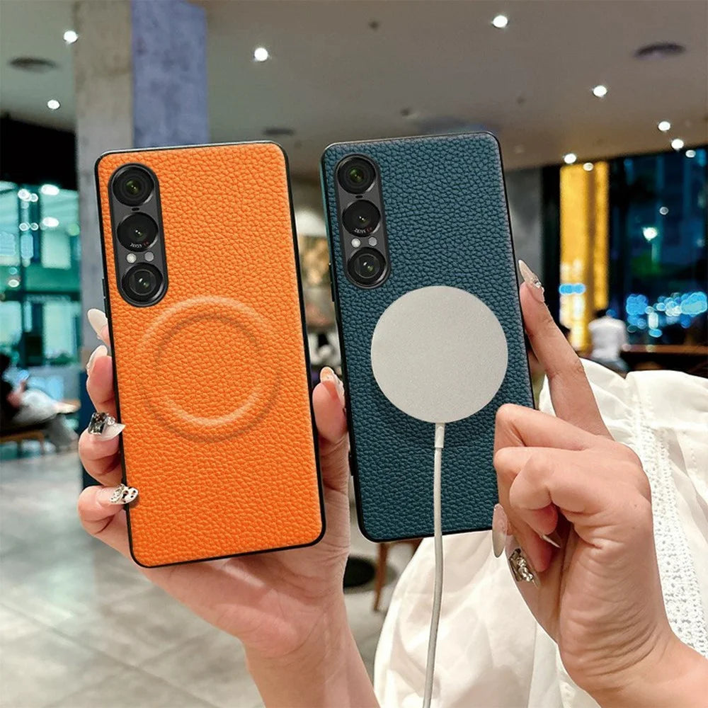 For Sony Xperia 1 VII Magnetic Case Litchi Texture PU Leather Coated PC + TPU Protective Phone Cover - Orange - 2