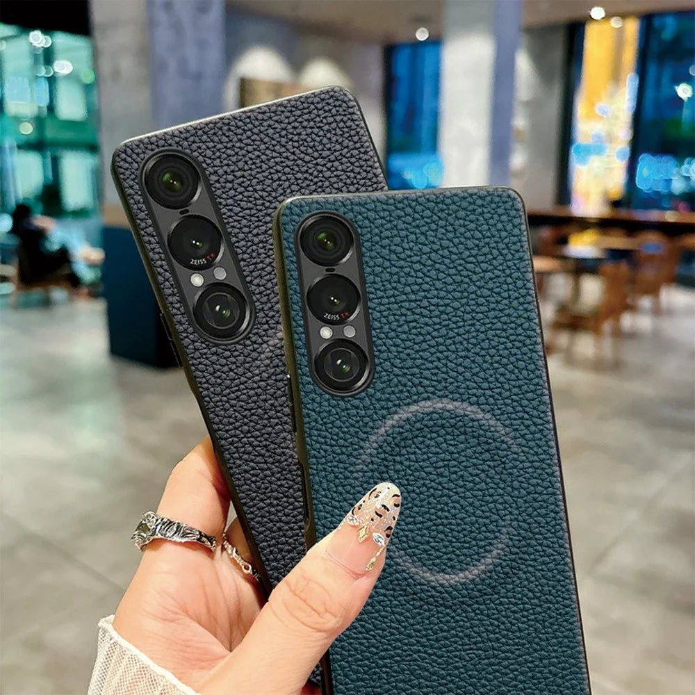 For Sony Xperia 1 VII Magnetic Case Litchi Texture PU Leather Coated PC + TPU Protective Phone Cover - Orange - 4