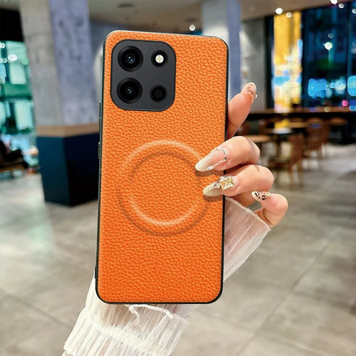 For OnePlus Turbo 6V 5G Magnetic Case Litchi Texture PU Leather Coated PC + TPU Protective Phone Cover - Orange - 1