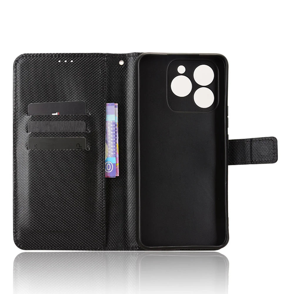 For Cubot Note 60 Leather Wallet Case with Strap Diamond Texture Phone Cover - Black - 5