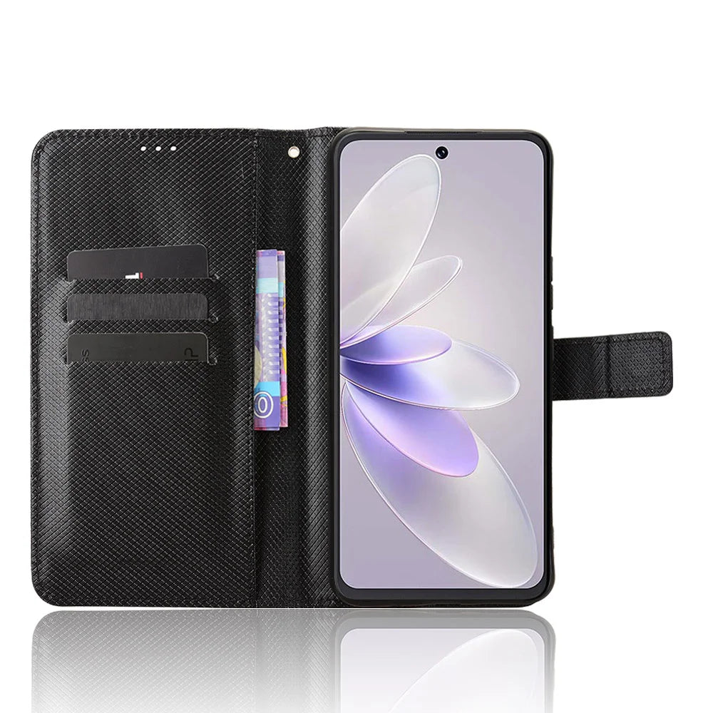 For Cubot Note 60 Leather Wallet Case with Strap Diamond Texture Phone Cover - Black - 6