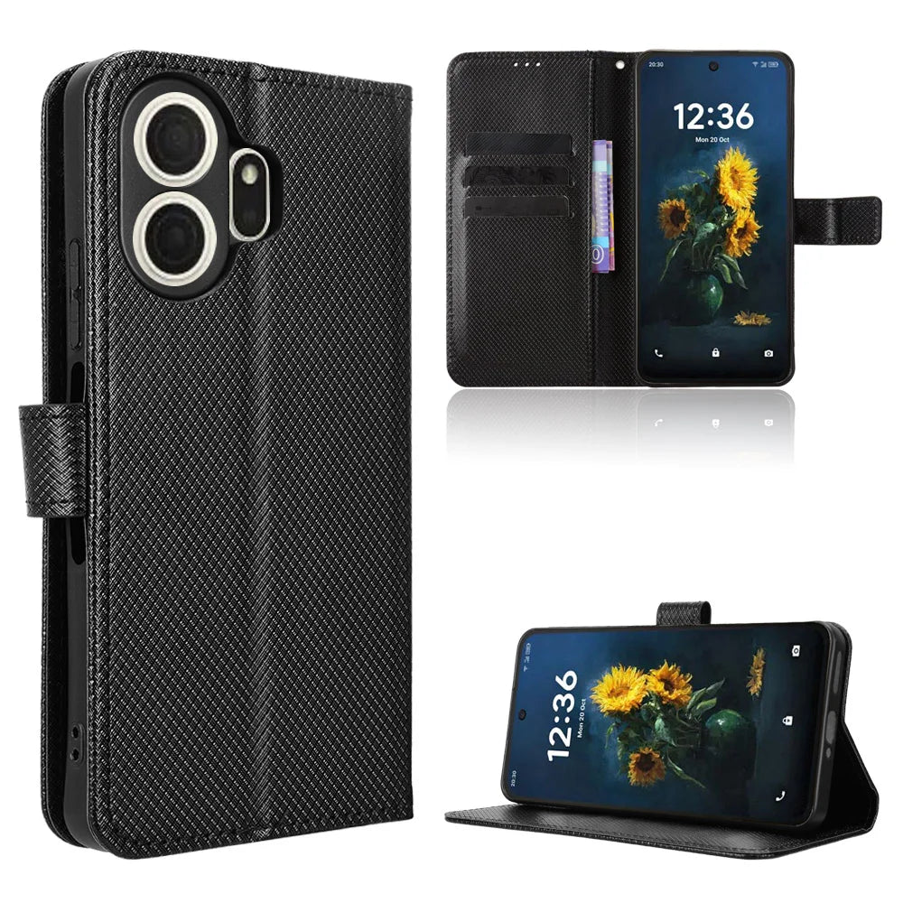 For TCL NxtPaper 70 Pro 5G Leather Wallet Case with Strap Diamond Texture Phone Cover - Black - 1