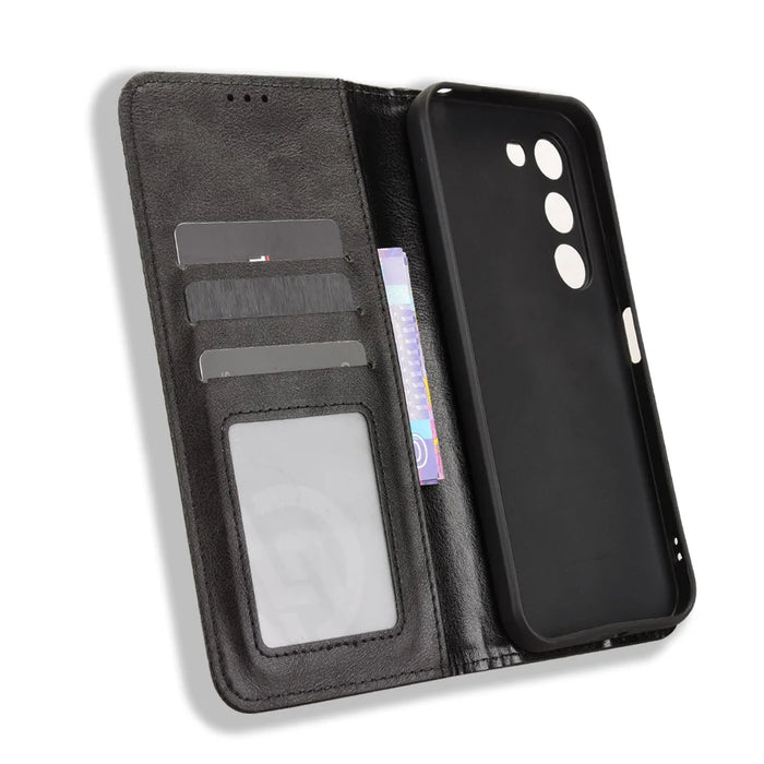 For Realme C100 5G / C83 5G Leather Case Wallet Stand Retro Texture Phone Cover - Black - 5