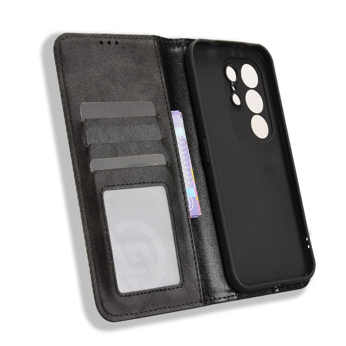 For TECNO Camon 50 4G Leather Case Wallet Stand Retro Texture Phone Cover - Black - 5