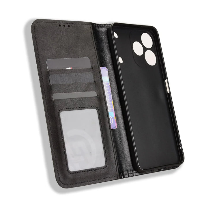 For Realme Note 80 4G Leather Case Wallet Stand Retro Texture Phone Cover - Black - 5