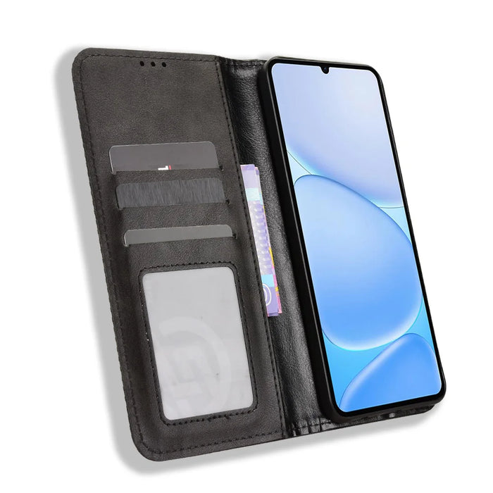 For Realme Note 80 4G Leather Case Wallet Stand Retro Texture Phone Cover - Black - 6