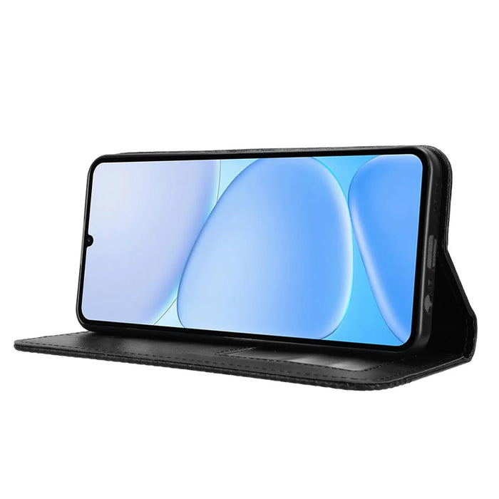 For Realme Note 80 4G Leather Case Wallet Stand Retro Texture Phone Cover - Black - 7
