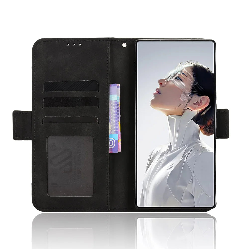 For ZTE nubia RedMagic 11 Air 5G Leather Case Phone Wallet Cover with Multiple Card Slots - Black - 5