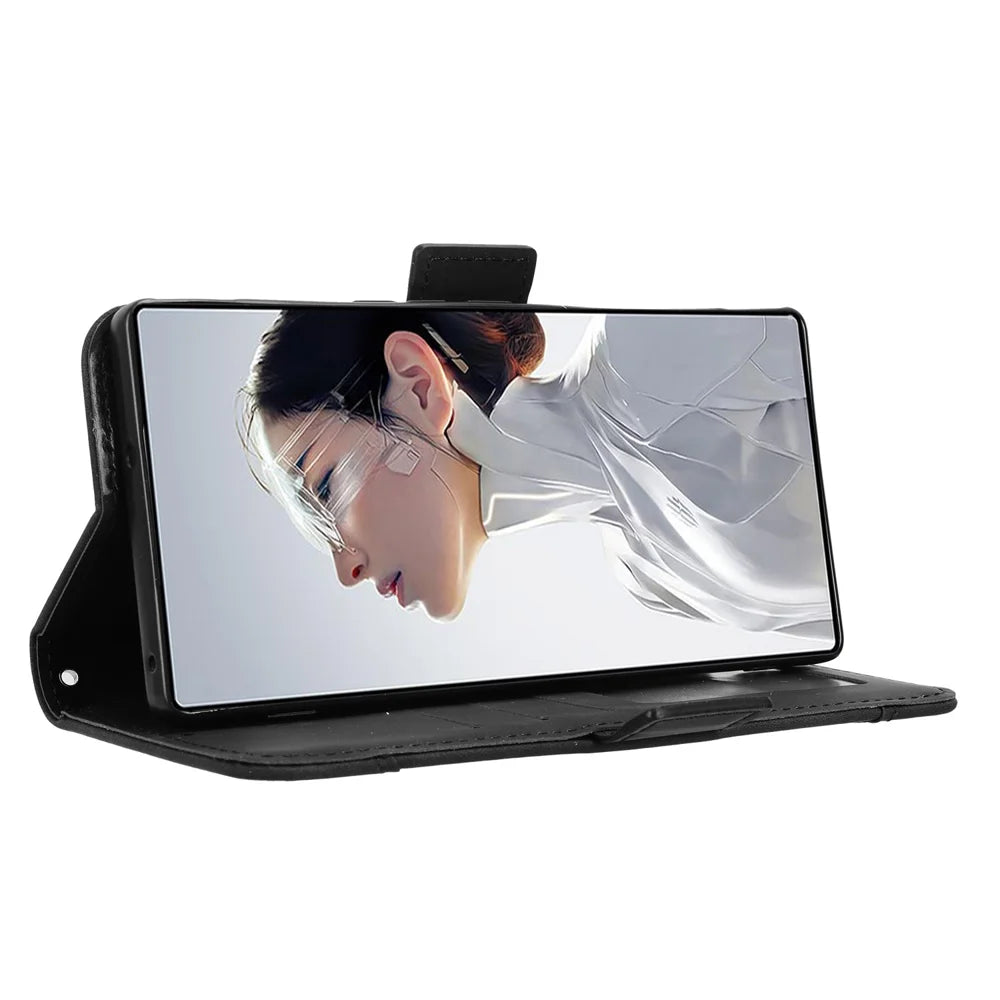 For ZTE nubia RedMagic 11 Air 5G Leather Case Phone Wallet Cover with Multiple Card Slots - Black - 6