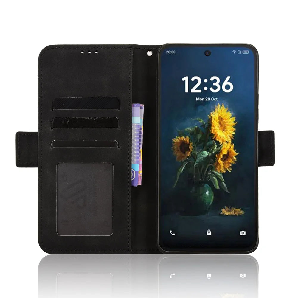 For TCL NxtPaper 70 Pro 5G Leather Case Phone Wallet Cover with Multiple Card Slots - Black - 5