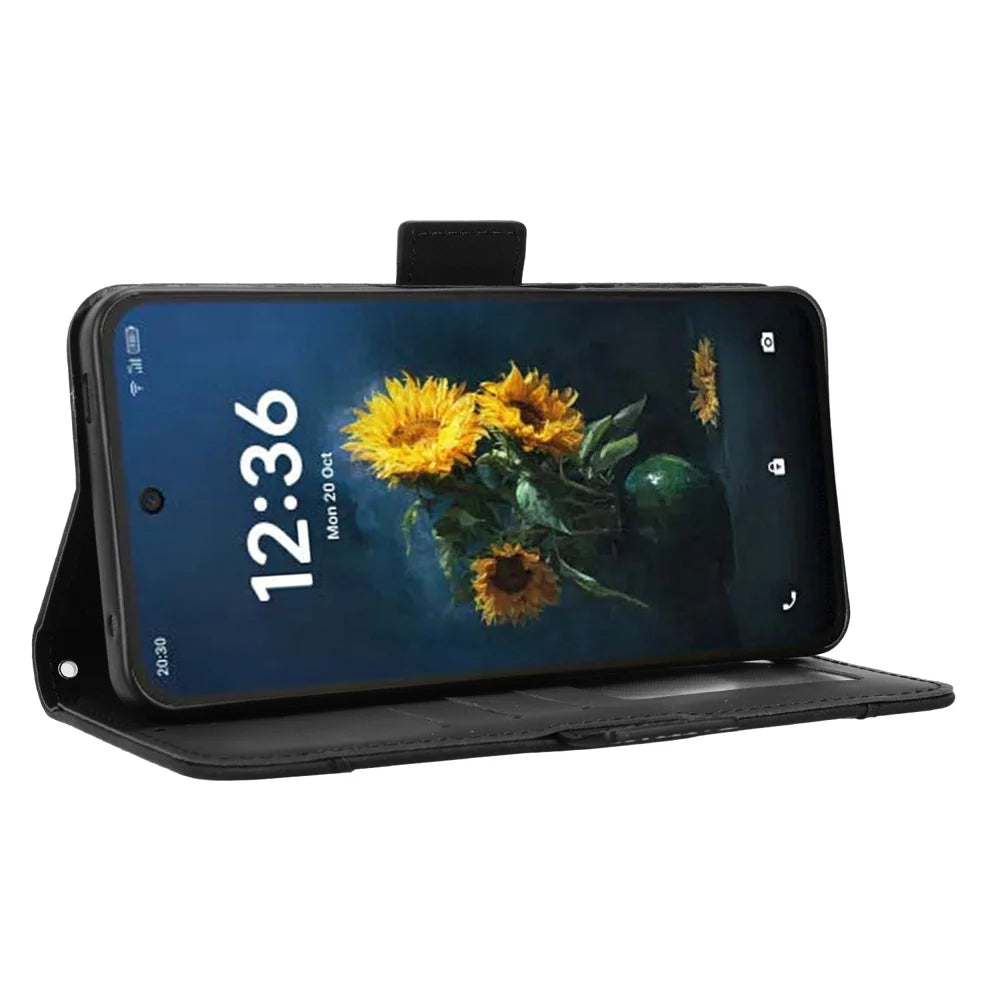 For TCL NxtPaper 70 Pro 5G Leather Case Phone Wallet Cover with Multiple Card Slots - Black - 6