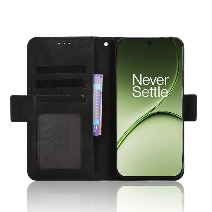 For OnePlus 15T 5G Leather Case Phone Wallet Cover with Multiple Card Slots - Black - 5