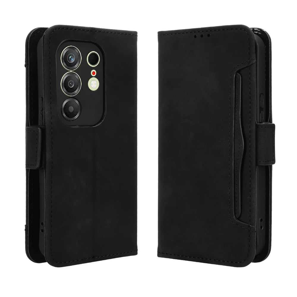 For TECNO Camon 50 4G Leather Case Phone Wallet Cover with Multiple Card Slots - Black - 1