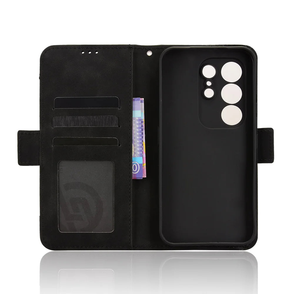 For TECNO Camon 50 4G Leather Case Phone Wallet Cover with Multiple Card Slots - Black - 4