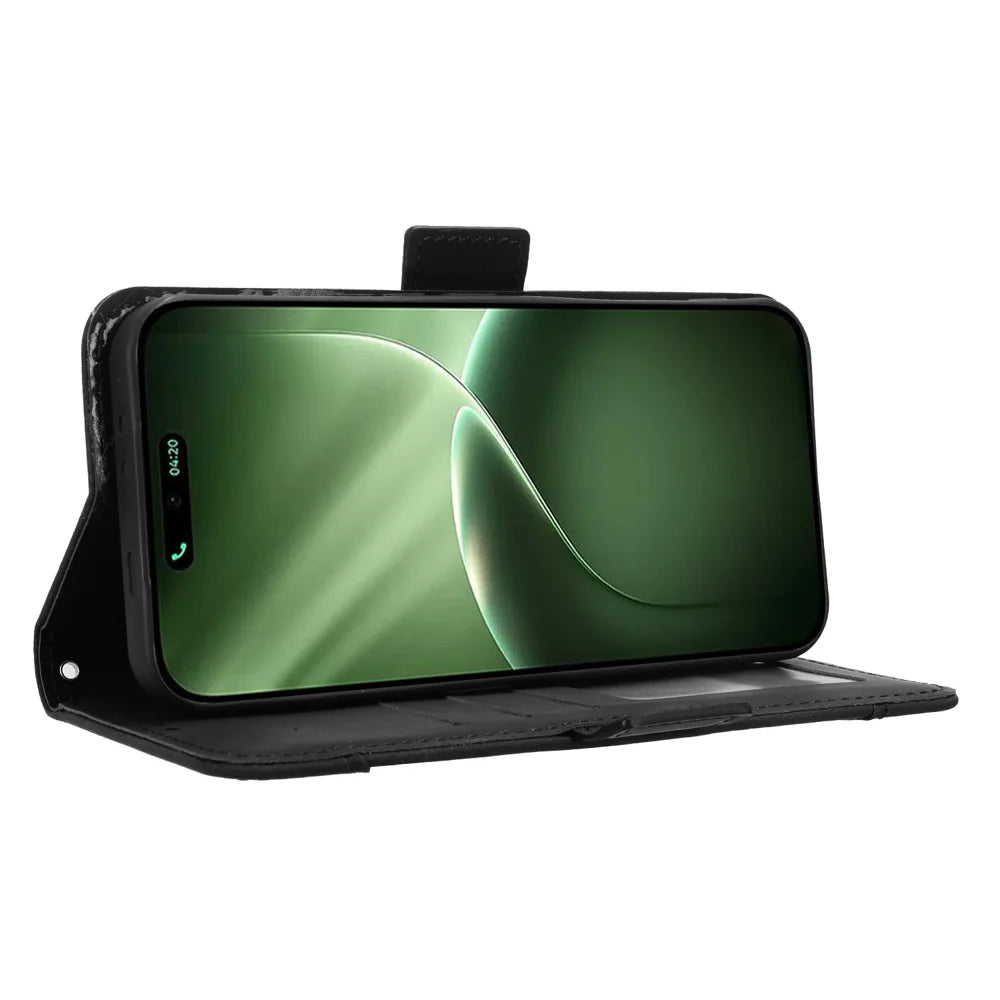 For TECNO Camon 50 4G Leather Case Phone Wallet Cover with Multiple Card Slots - Black - 6