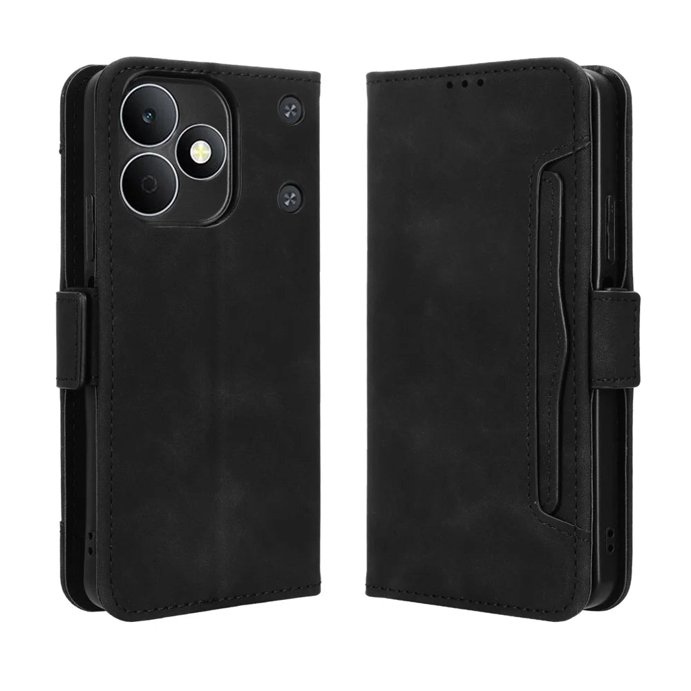 For Realme Note 80 4G Leather Case Phone Wallet Cover with Multiple Card Slots - Black - 1