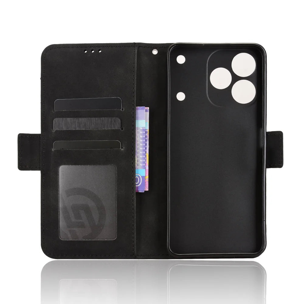 For Realme Note 80 4G Leather Case Phone Wallet Cover with Multiple Card Slots - Black - 4
