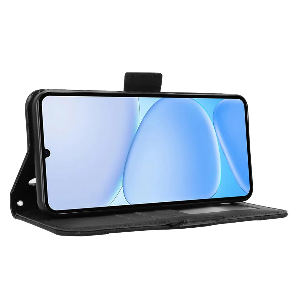 For Realme Note 80 4G Leather Case Phone Wallet Cover with Multiple Card Slots - Black - 6