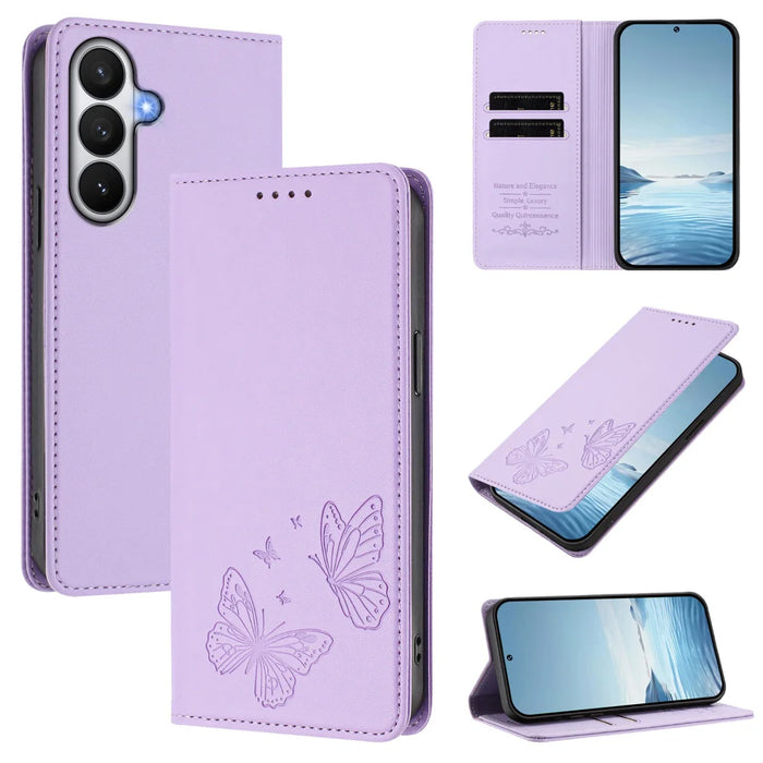 For Samsung Galaxy S26 Wallet Case RFID Blocking Butterfly Imprinted Magnetic Flip Leather Cover - Light Purple - 2