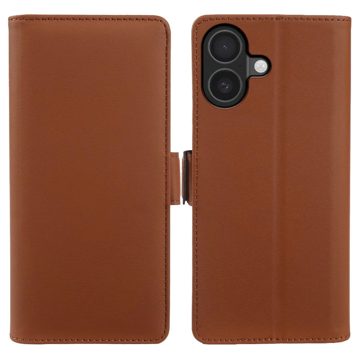 For iPhone 16 Leather Case Wallet Stand TPU + PU Skin-touch Cover - Brown - 1