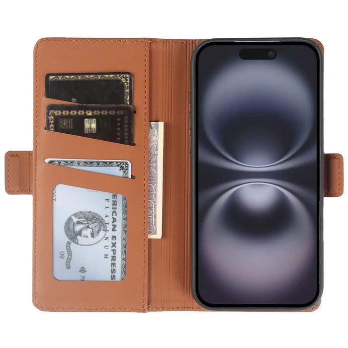 For iPhone 16 Leather Case Wallet Stand TPU + PU Skin-touch Cover - Brown - 2