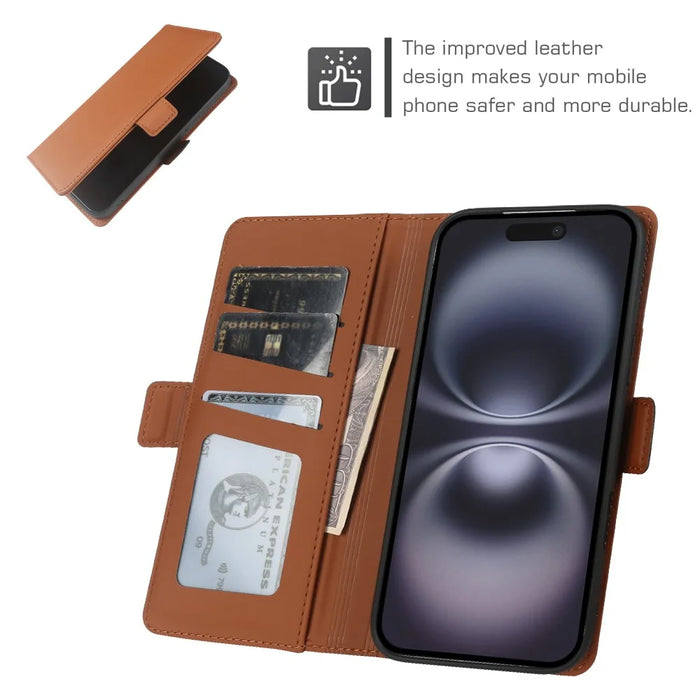 For iPhone 16 Leather Case Wallet Stand TPU + PU Skin-touch Cover - Brown - 4