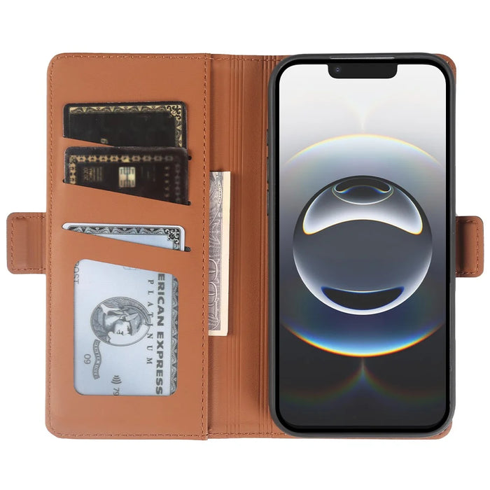 For iPhone 16e / 17e Leather Case Wallet Stand TPU + PU Skin-touch Cover - Brown - 2