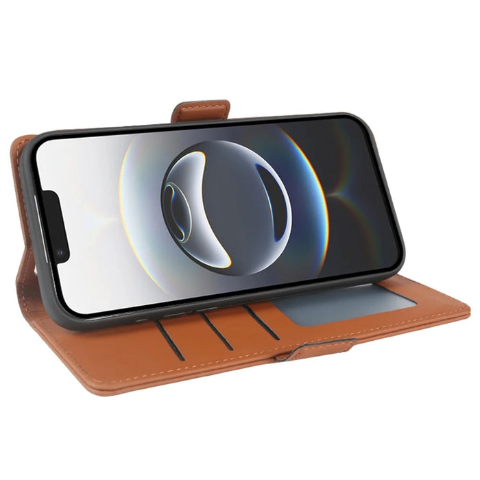 For iPhone 16e / 17e Leather Case Wallet Stand TPU + PU Skin-touch Cover - Brown - 3