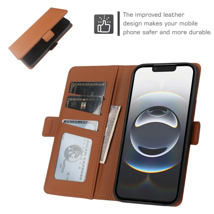 For iPhone 16e / 17e Leather Case Wallet Stand TPU + PU Skin-touch Cover - Brown - 4