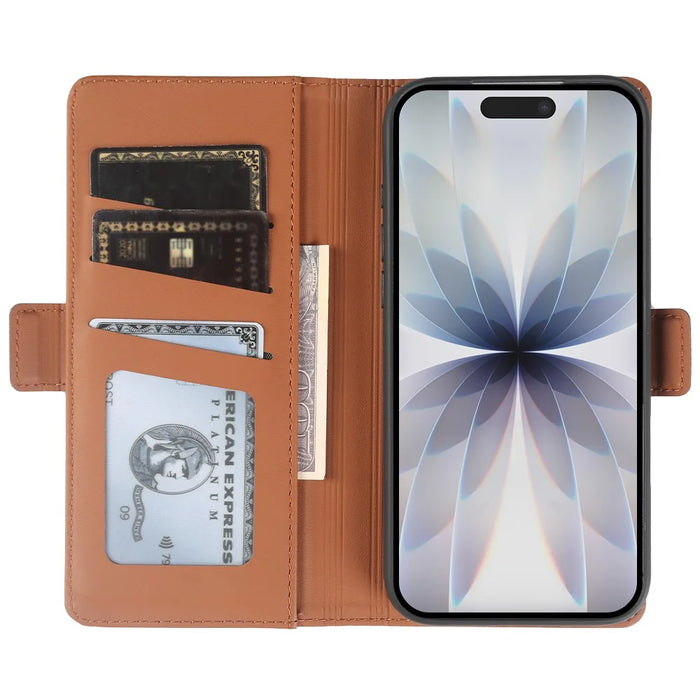 For iPhone 17 Leather Case Wallet Stand TPU + PU Skin-touch Cover - Brown - 2