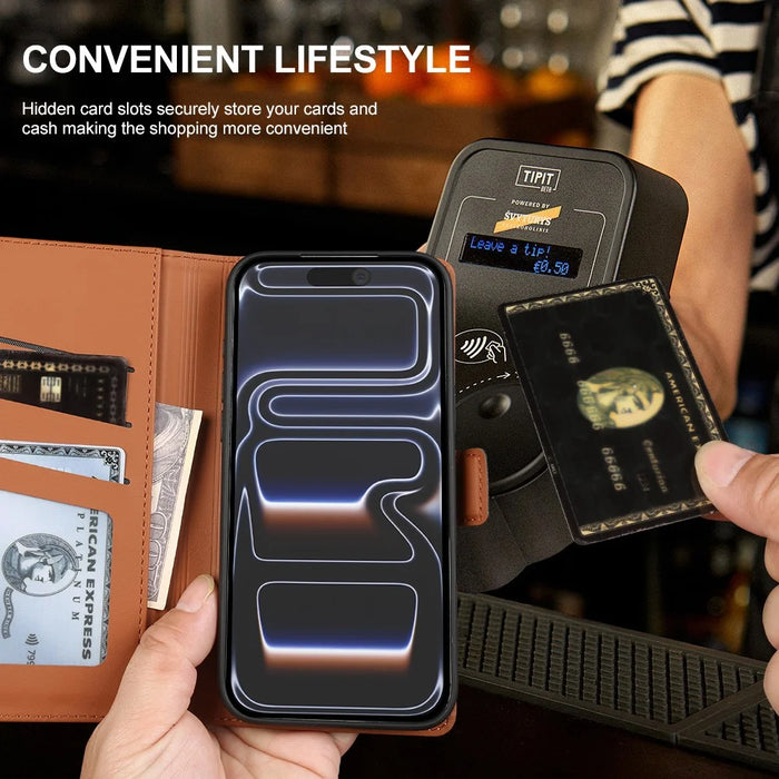 For iPhone 18 Pro / 17 Pro Leather Case Wallet Stand TPU + PU Skin-touch Cover - Brown - 5