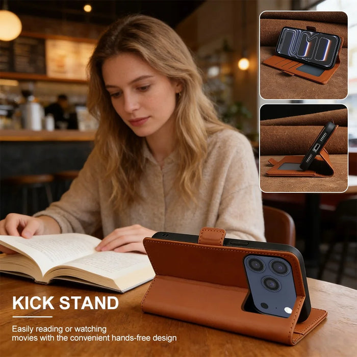 For iPhone 18 Pro / 17 Pro Leather Case Wallet Stand TPU + PU Skin-touch Cover - Brown - 6