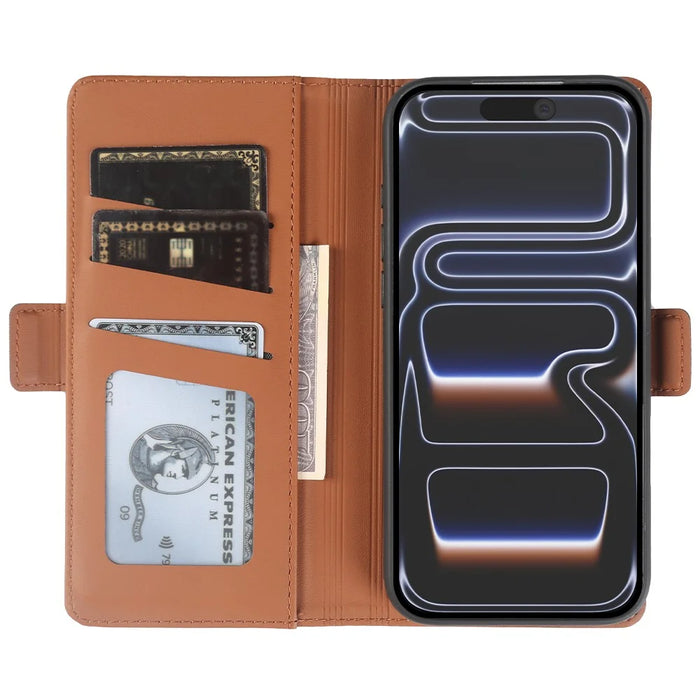 For iPhone 18 Pro Max / 17 Pro Max Leather Case Wallet Stand TPU + PU Skin-touch Cover - Brown - 2