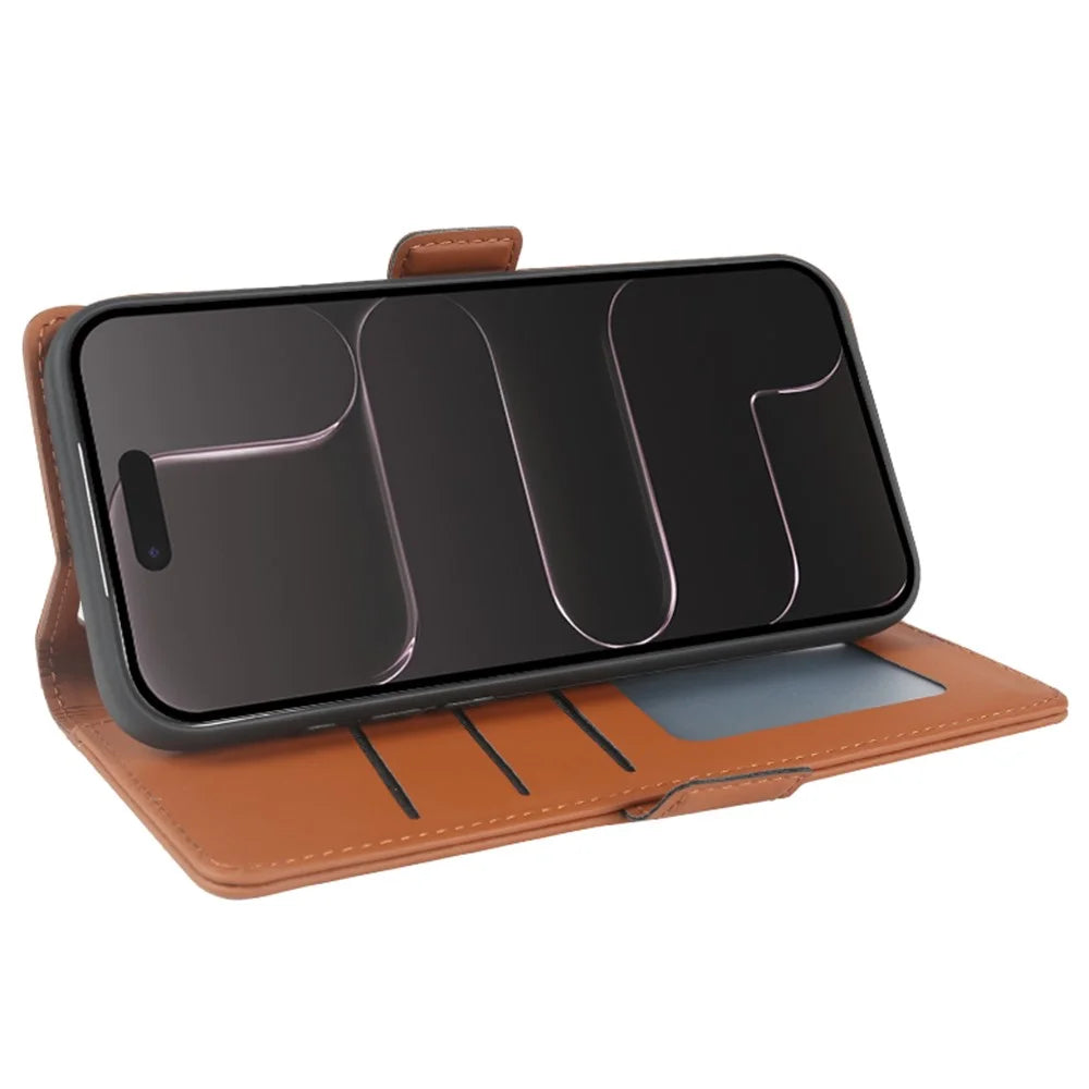 For iPhone Air Leather Case Wallet Stand TPU + PU Skin-touch Cover - Brown - 3