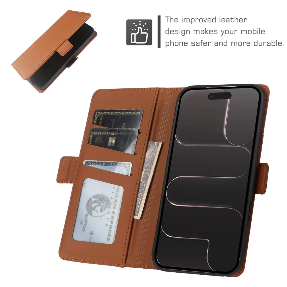 For iPhone Air Leather Case Wallet Stand TPU + PU Skin-touch Cover - Brown - 4