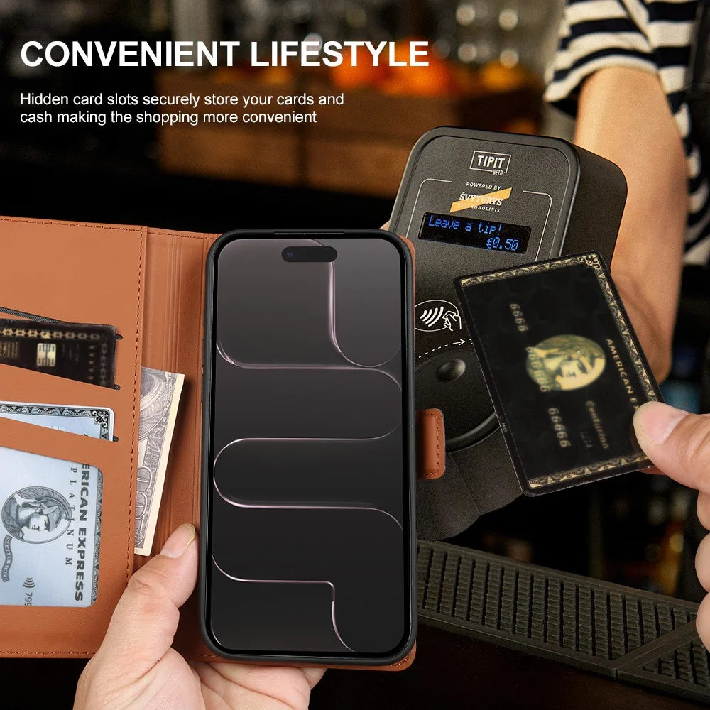 For iPhone Air Leather Case Wallet Stand TPU + PU Skin-touch Cover - Brown - 5