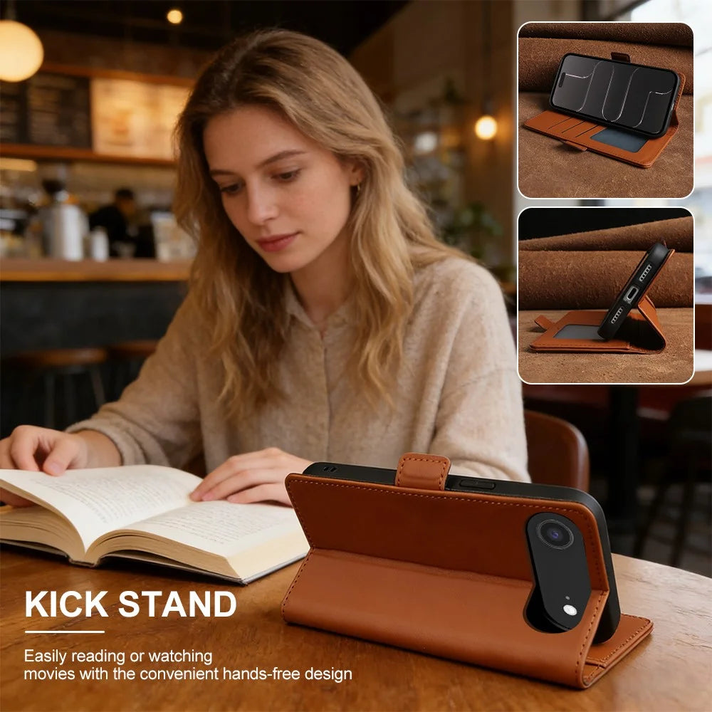 For iPhone Air Leather Case Wallet Stand TPU + PU Skin-touch Cover - Brown - 6