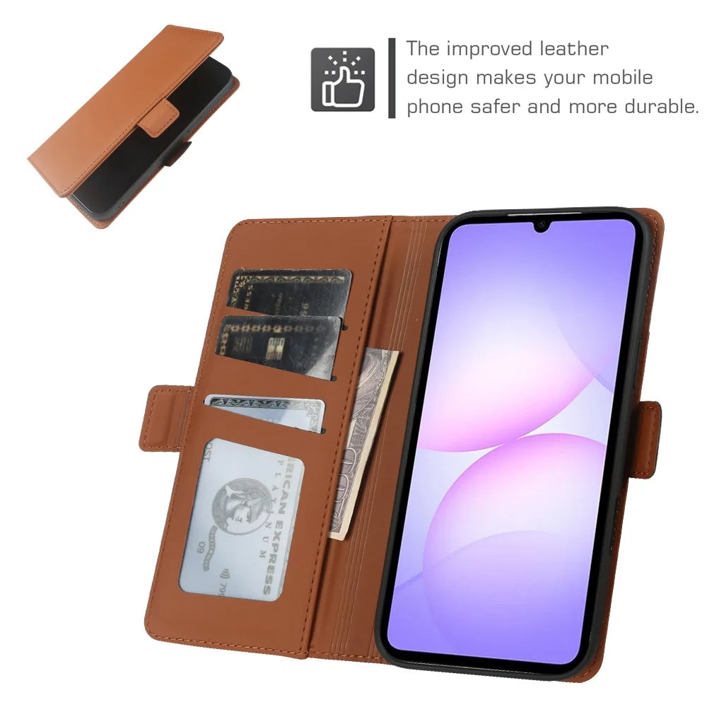 For Samsung Galaxy A08 5G / A08 4G / A07 4G Leather Case Wallet Stand TPU + PU Skin-touch Cover - Brown - 4