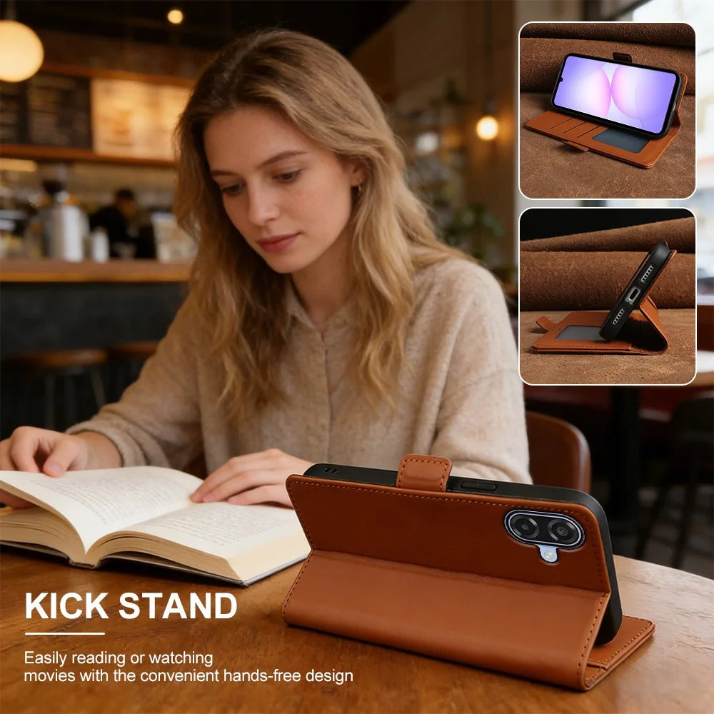 For Samsung Galaxy A08 5G / A08 4G / A07 4G Leather Case Wallet Stand TPU + PU Skin-touch Cover - Brown - 6