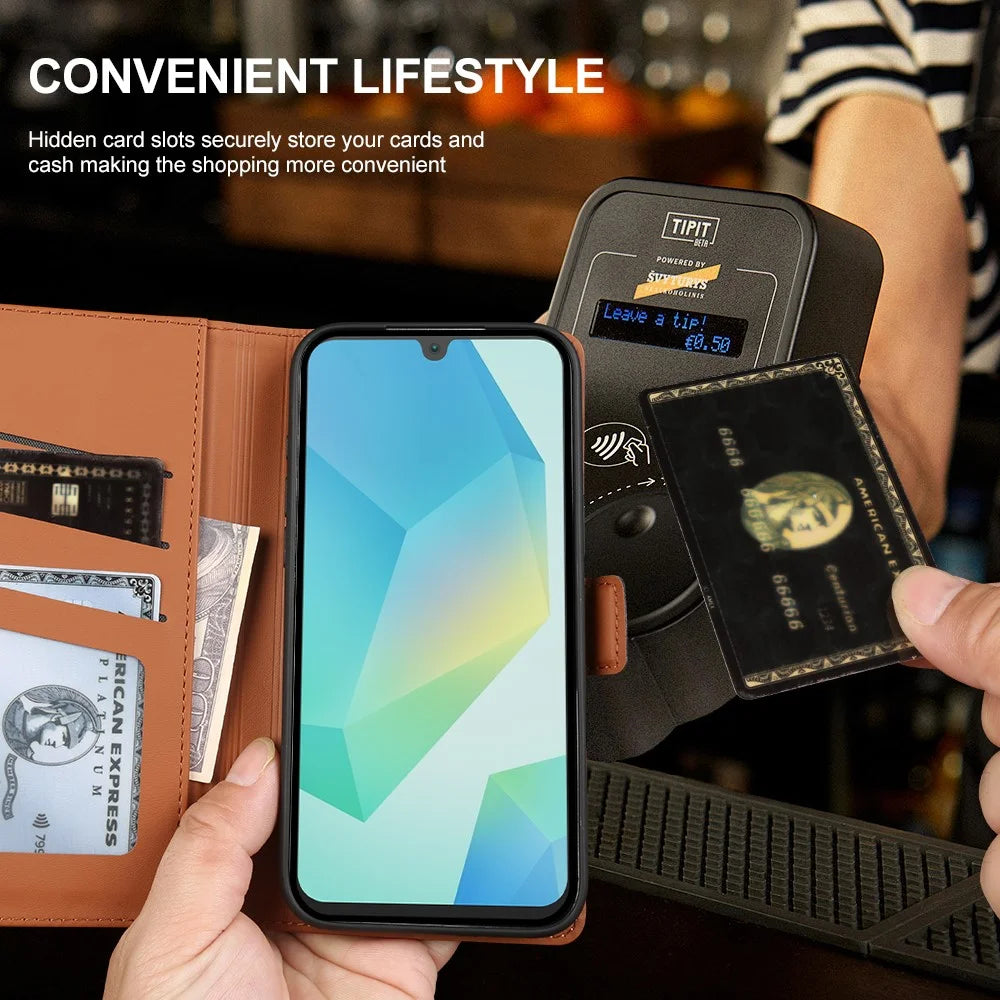 For Samsung Galaxy A16 5G  /  4G Leather Case Wallet Stand TPU + PU Skin-touch Cover - Brown - 5